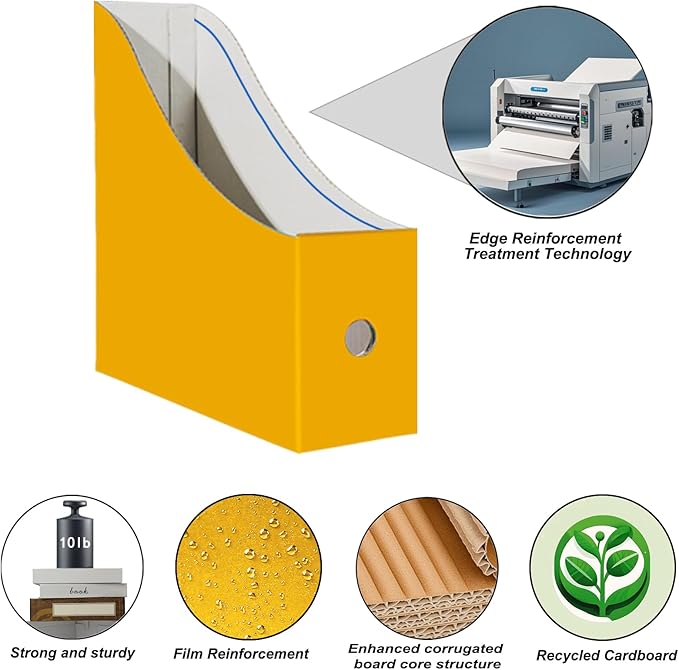 Limitliho 6 Pack Cardboard Magazine Holder for Desk, Book Bins for Classroom Library,Office,Home, 10.6" H x 10.2" L x 3.5" W in Magazine File Holder(Yellow)