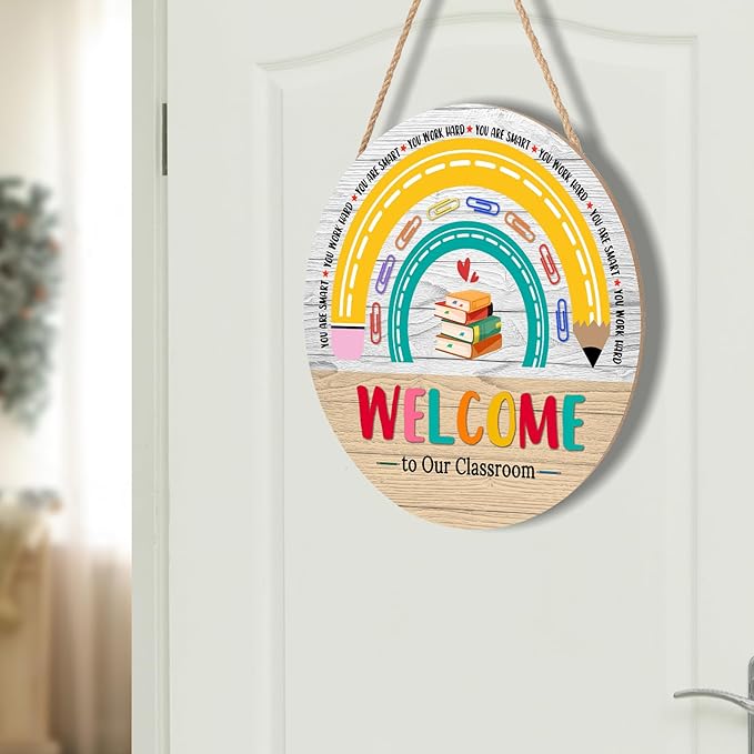 Welcome Sign for Classroom Door Decorations Welcome to Our Classroom Door Sign 12"x12" Welcome Back to School Door Hanger Wreath Classroom Signs for School Classroom Bulletin Board Teacher Supplies