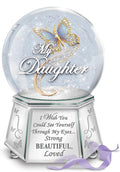 Daughter, You are Strong, Beautiful & Loved Mirrored Musical Glitter Globe with Enameled Butterfly