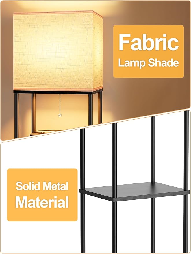 Large Floor Lamp with Shelves, 5-Tier Tall Floor lamp with for Living Room, Shelf Floor Lamp with 3 CCT LED Bulb, Corner Display Standing Column Lamp, Etagere Organizer Tower Nightstand for Bedroom