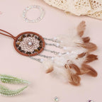Pretty Jolly Crystal Stone Small Dream Catchers Brown Feathers Mini Dreamcatchers with Beads for Cars Rear View Mirror Hanging Decoration Good Luck Travel Charm Bedroom Ornaments for Women Girls