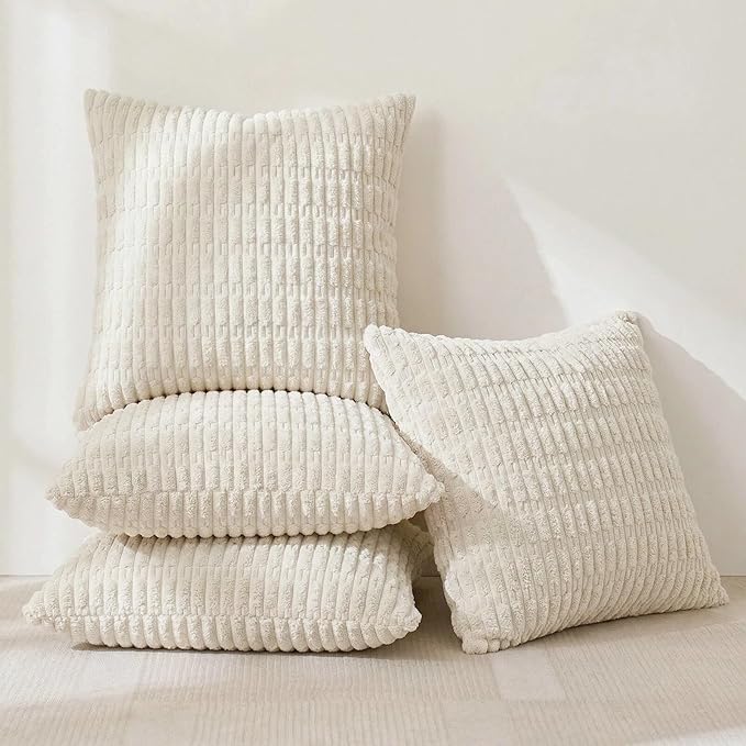 Fancy Homi 4 Packs Decorative Throw Pillow Covers for Living Room Couch Bed, Modern Farmhouse Boho Home Décor Accent Cushion Case, 16" x 16", Cream