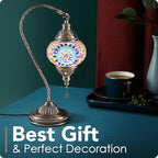 Yarra-Decor Turkish Moroccan Lamp with Bronze Base 3 Color Options Handmade Swan Neck Tiffany Mosaic Glass Bedside Lamps for Bedroom (LED Bulb Included)(1)