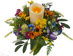 Spring Summer Candle Rings,Floral Candle Rings Wreaths 6 Inch,Daisy and Sunflowers,Mixed Flowers with 2pcs Plastic Candles,Perfect for Spring Decor,Centerpieces for Tables,Indoor Outdoor Home Decor