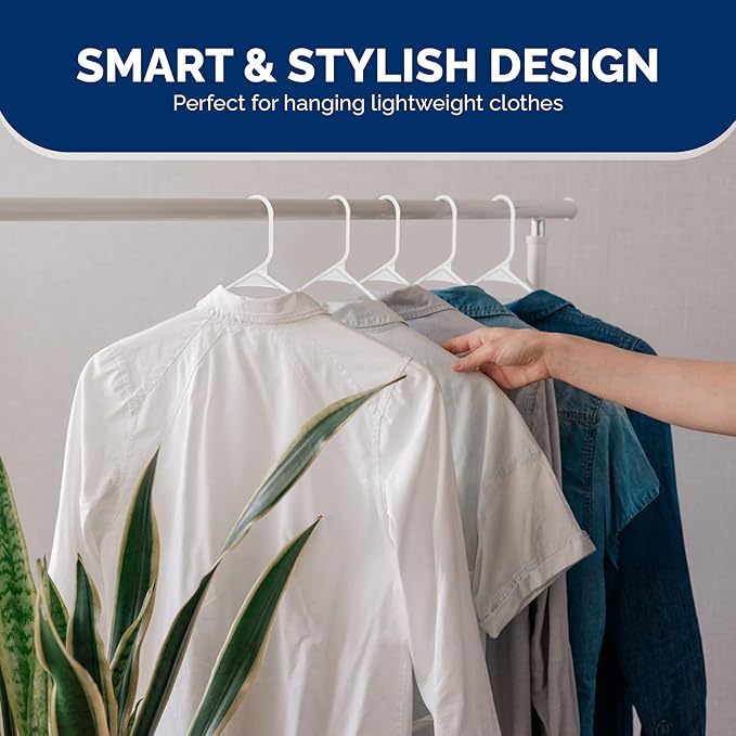 Plastic Hangers 50 Pack - Space Saving Clothes Hangers, Made in USA, Durable & Strong Plastic Shirt & Coat Hanger with Notches & Shoulder Grooves, Non-Slip Clothing Hangers | Black