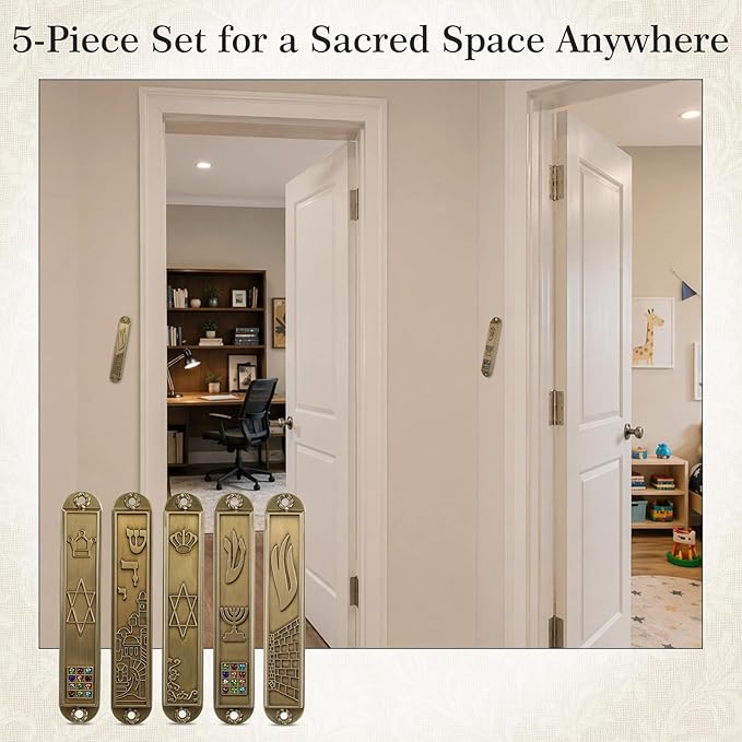 MAGICLULU 5-Pack Door Mezuzah with Kosher Scroll, Screw Mount Metal Mezuzah Case - 3.54 Inch Tall Jewish Mitzvah Mezuza Plaque for Front Doorpost Entrance, Religious Housewarming Gift