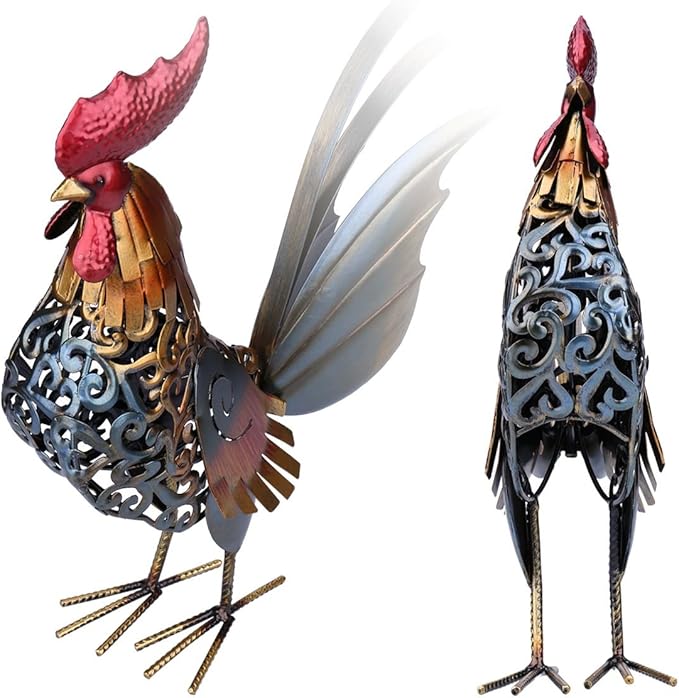 Too-arts Metal Sculpture Carved Iron Rooster Home Furnishing Artwork Craft Gifts