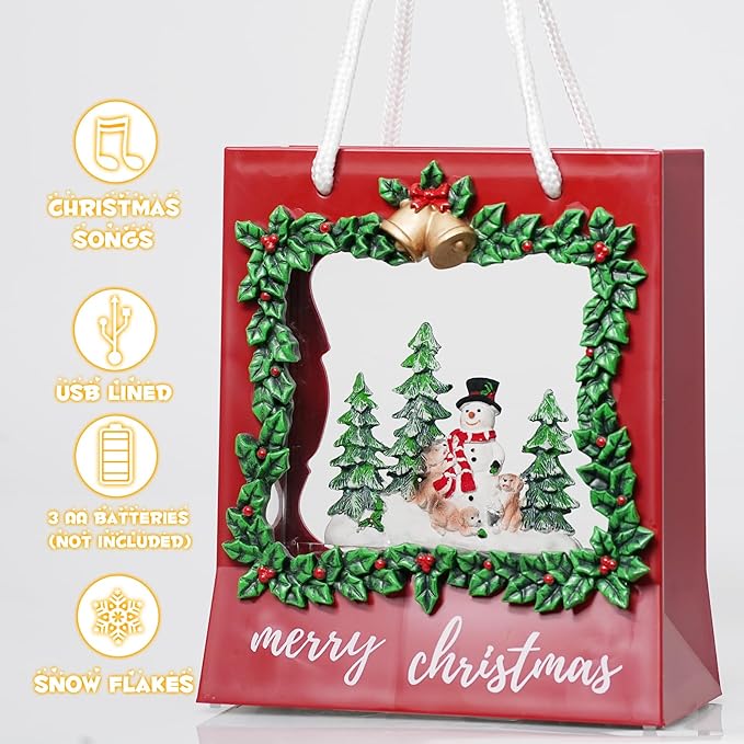 Snowman Snow Globe Christmas Decorations Musical Snow Globes Lantern with Swirling Glitter, Christmas Tree Snow Globe Lamp Battery Operated & USB Powered Merry Christmas Holiday Party Decor Gifts