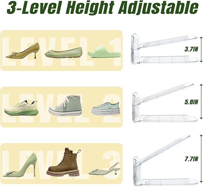 Adjustable Shoe Slots Organizer,6 PACK Transparent Shoe Stackers Shoe Rack Holder Shoe Space Savers Double Layer Stack Shoe Racks for Closet Organization(Transparent)