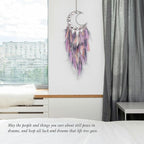 Pretty Jolly Moon Dream Catchers Wall Decor with Crystals Crescent Handmade Dream Catcher Pink Grey Feathers Dreamcatchers Wall Hanging for Girls Bedroom Wedding Wish Blessing Gift