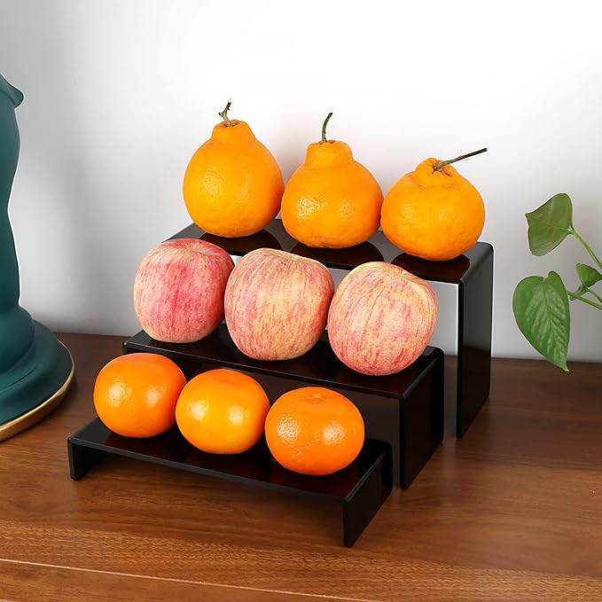 ELEGANTLIFE Acrylic Display Risers Set of 4, 4-Level Tiered Display Stands for Cupcakes, Small Figures & Jewelry, Compact Countertop Display Shelf, Multiple Colors Available (Black)
