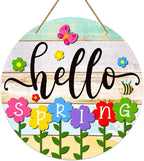 PETCEE Hello Spring Door Sign - 11.5" Colorful Flowers Spring Sign for Front Door Welcome Spring Decoration Wreath Farmhouse Welcome Spring Hanging Sign for Home Door Wall Porch Indoor Outdoor Decor