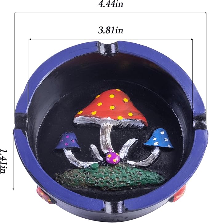 4.44" Cool Ashtray for Cigarettes, Mushroom Ashtrays Round Ash tray Decor for Home Office, Cute Ashtray for Ornament Gifts (Blue Mushroom)