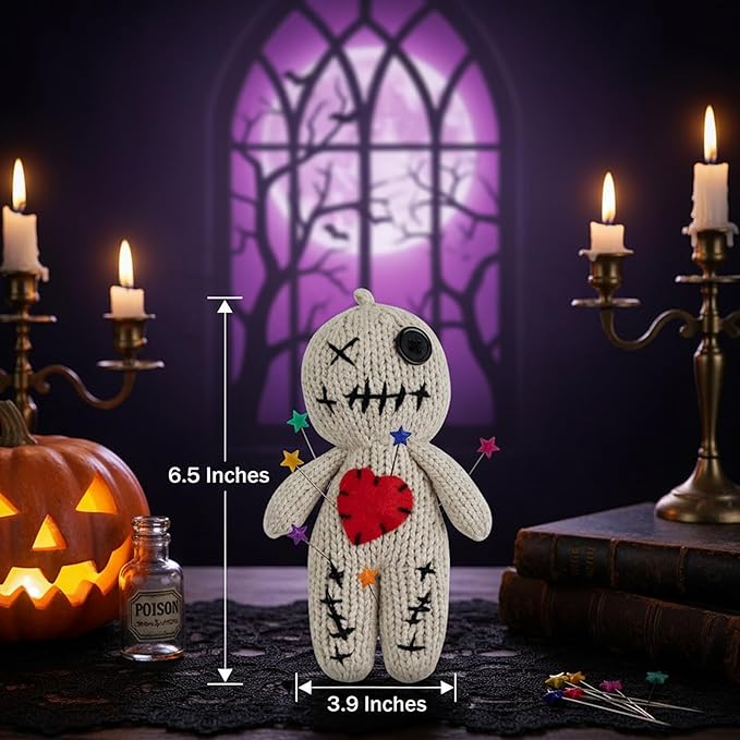Voodoo Doll with 18 Pins, Creepy Horror Plush Stress Relief Halloween Decoration & Funny Gag Gift for Friends, Office & Party for Adult
