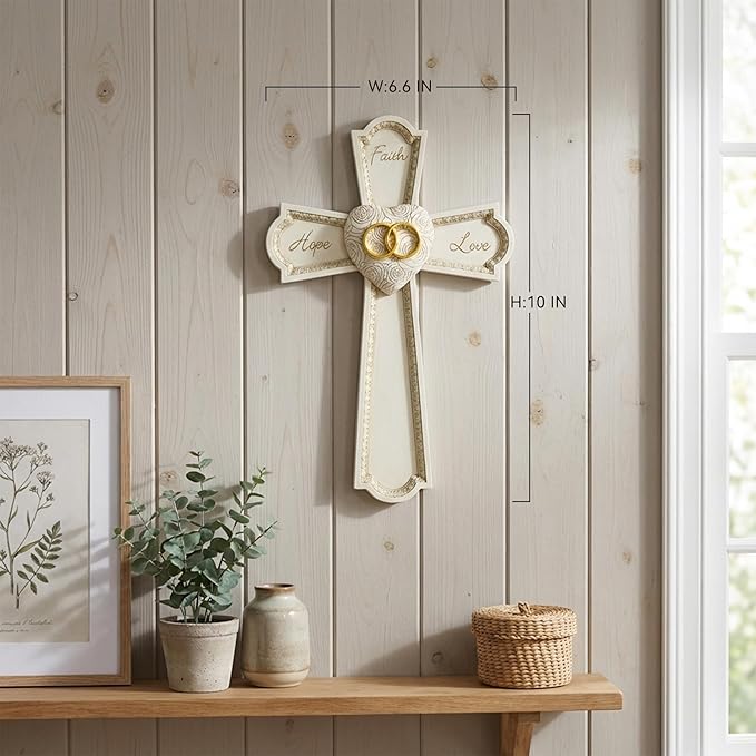 Grace4Joy Wedding Wall Cross, 10 Inches Marriage Prayer Cross Decor Vow Renewal Gifts, Hand Painted Faith Hope Love Wall Decor Religious Wedding Gifts for Couples