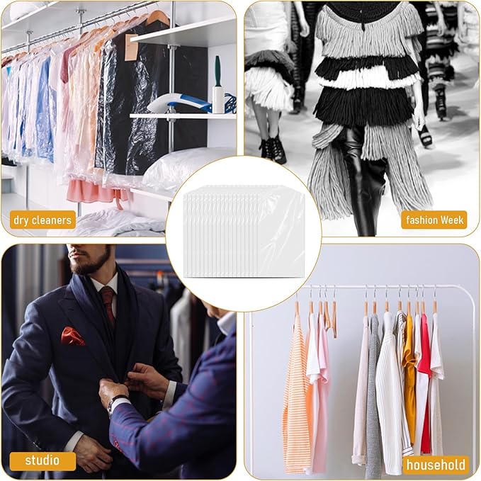 30 Pcs Clear Garment Cover 47 Inch Plastic Garment Bags for Hanging Clothes Dry Cleaning Bags Transparent Dust-proof Storage Covers for Skirt Coat Suit Shirt Jacket