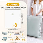 Vacuum Storage Bags - 8 Extra Large Jumbo storage Space Saver Bags (40x31 Inch) for Bedding,Comforters,Blankets,Clothing,Pillows,Jackets,Coats - Vacuum Seal Bags for Home Organization