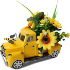 Metal Truck Decor with Sunflowers, Honey Bee, Fall Table Decor for Home, Farmhouse, Vintage Pickup for Living Room, Kitchen Table Centerpiece, Yellow