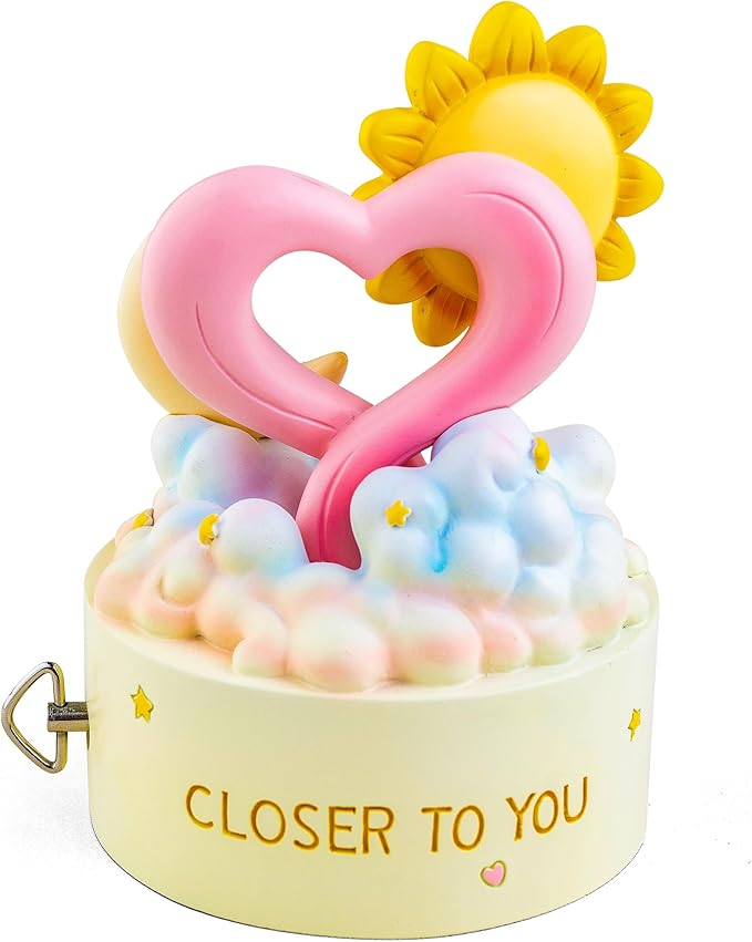 You are My Sunshine Musical Figurine, Wind-Up Music Box, Romantic Love Gift with Smiling Sun & Moon, Hand-Painted Pastel Keepsake for Valentine’s Day, Home Decor for Girlfriend, Wife, Anniversary