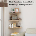 Corner Shelf Wall Mounted, Set of 3 Corner Floating Shelves with Cord Hole and Guardrail for Cable Box, Baby Monitor Pet Cameras, Speaker, Nursery Kitchen Living Room Bathroom, White