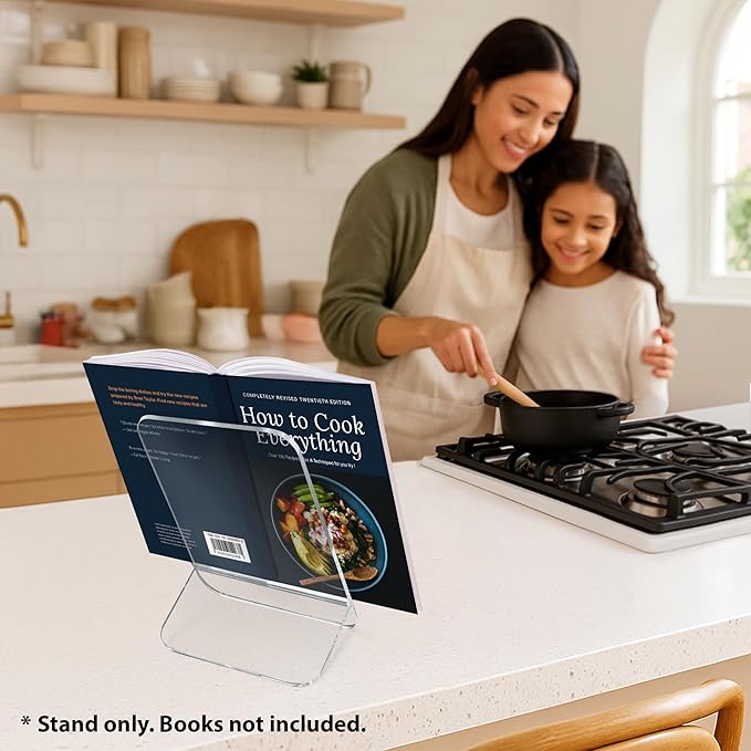 Americanflat Clear Acrylic Book Stand with Ledge - Acrylic Stands for Display - Cook Book Stand, Magazine, and Comic Holder for Tabletop