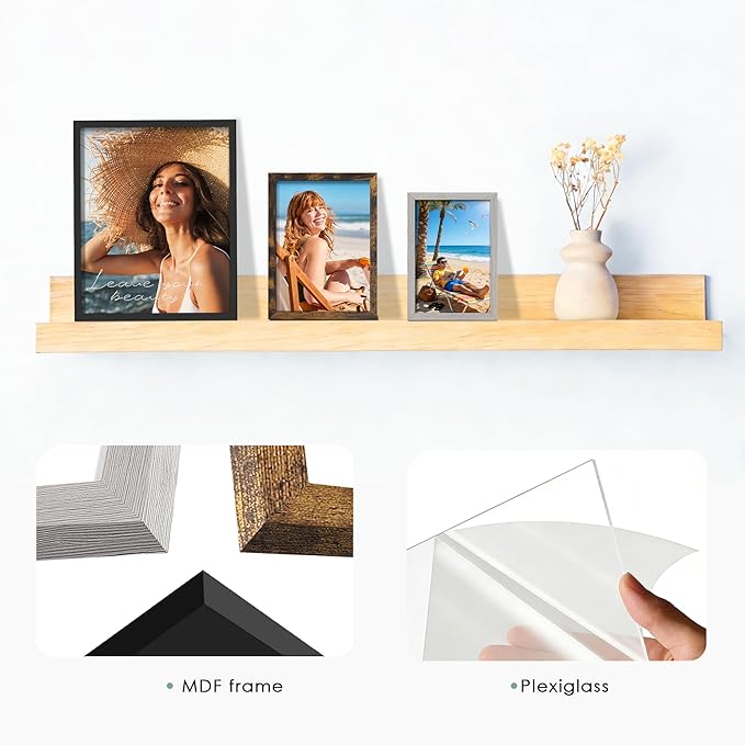 15 Pack Picture Frames Collage Wall Decor, Frame Set with 3pcs Black 8x10, 6pcs Brown 5x7, and 6pcs Grey 4x6 for Gallery Display, Wall Mounting & Tabletop, Bulk Photo Frames for Living Room Decor
