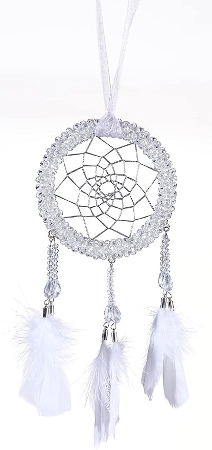 Luxury Dream Catchers - White Turkey Feather with Crystal Diamond, Lace Lanyard, Handmade Small Dreamcatcher for Bedroom, Dream Catcher for Girls, Dream Catchers for Boys, Dream Catcher Wall Decor