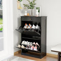 Shoe Cabinet with 2 Flip Drawers, Slim Freestanding Hidden Shoe Organizer with Drawer, Pet-Proof Shoe Storage Cabinet for Entryway Living Room Behind The Door, Black