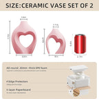 Pink Heart Shaped Ceramic Vases Set of 2, Modern Nordic Minimalist Flower Vases for Home Decor, Hollow Aesthetic Vases for Living Room, Shelf, Table, Office and Wedding Centerpieces