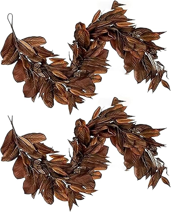 Brown Leaf Wreath, Artificial Realistic Reusable Leaf Swag Fall Porch Decorations Outdoor for Mantle Fall Decorations for Home (2-280)