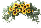 Artificial Sunflower Swag,Handmade Floral Garland Decorative Swag with Green Leaves,Handmade Floral Wreath Decorative Sunflower Wreath,Hanging Arch Garland