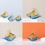 DOVDOV Hand Blown Glass Conch Statues, Blue and Amber Glass Art Figurines, Conch Shells for Coastal Home Decor, Living Room TV Stand and Bookcase Decor, Bathroom Shelf Tops and Cabinet Decor.