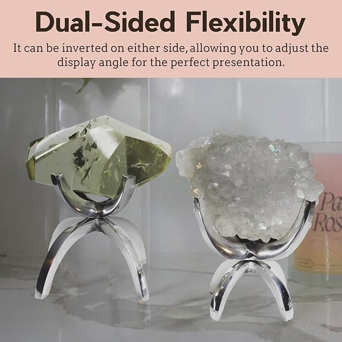 My Shelfie - Modern Silver Claw Rock Display Stand, Crystal Holder with Invertable Design, Crystal Display Holds Crystals From 2-3 Inches, Handmade Aluminum Rock Stands for Display, Small