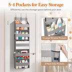 Lifewit 1 Pack Over the Door Organizer, Clear Window Hanging Storage with 4 Side Pockets, Anti Tilt 40 lbs Load Behind Door for Pantry, Nursery, Bathroom, Bedroom, Dorm, 5 Section, Light Gray