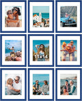 Vittanly 11x14 Picture Frames Set of 9, Shatter Resistant Plexiglass, Display 8x10 Pictures with Mat or 11x14 without Mat, Photo Frames for Wall or Tabletop, Engineered Wood, Blue
