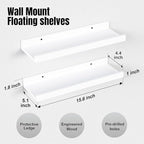 RICHER HOUSE 5 Set White Floating Shelves, Wall Mounted Shelves for Wall Decor, Modern Picture Ledge Shelf with Lip for Storage Nursery, Bedroom, Living Room, Bathroom - White