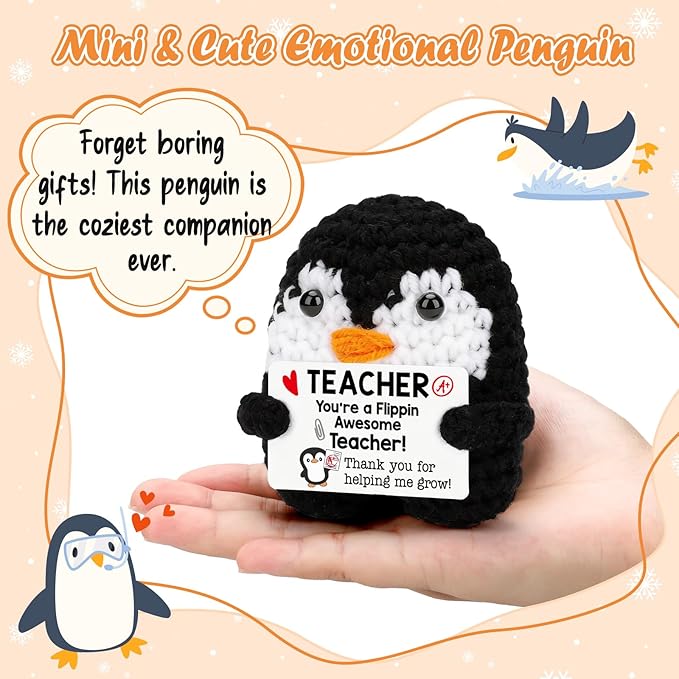 Belatelove Mini Funny Penguin Teacher Gifts for Women Men, Thank You for Helping Me Grow Cute Crochet Teacher Gifts Ideas, Personalized Cool Small Cute Stuff Things, Handmade Crochet Doll