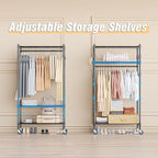 Homdox Heavy Duty Clothing Rack with 3 Tier Adjustable Wire Shelves, Garment Racks for Hanging Clothes, Double Rods Clothing Rack, Freestanding Closet Wardrobe with Side Hooks, Black