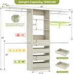 Aheaplus Closet System with 4 Drawers, 8FT Wood Closet Organizer System, Walk-in Closet Wardrobe with Tower, 4 Hang Rods, 2 Top Shelves, Built In Closet Insert System, Fits Spaces 4-9 ft, White Oak