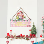 1PCS Merry Christmas Wall Hanging Sign, Pink Wooden Sign for Front, Chrismas Theme Welcome with Snowman, Perfect for Winter Farmhouse Garden Porch Wall Decor (Christmas Door Sign)