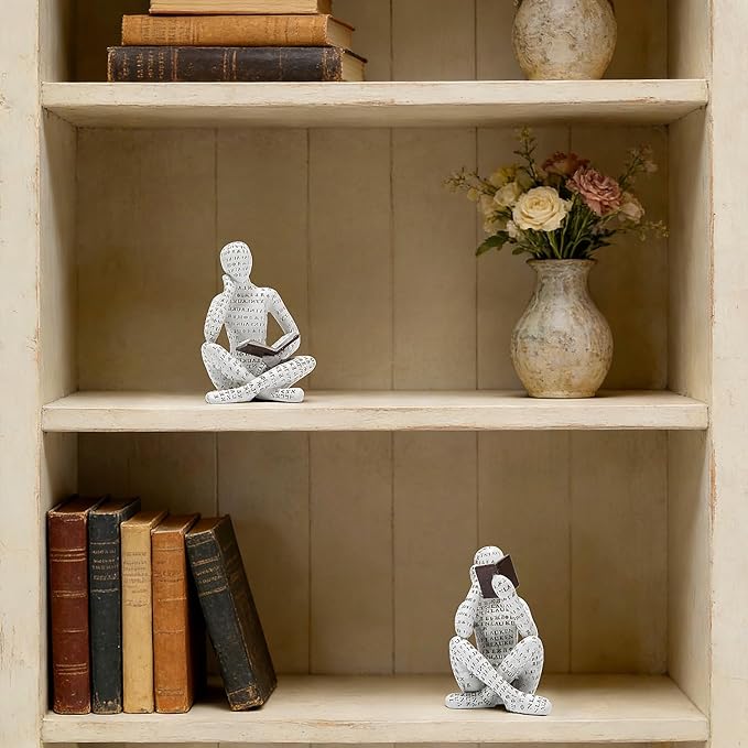 Bookshelf Decor Pulp Reading Thinker Sculpture, Abstract Art Statue Ornaments, Set of 2 Modern Aesthetic Figurine Home Decor Accents for Office Living Room Bedroom Shelf Coffee Table Desk
