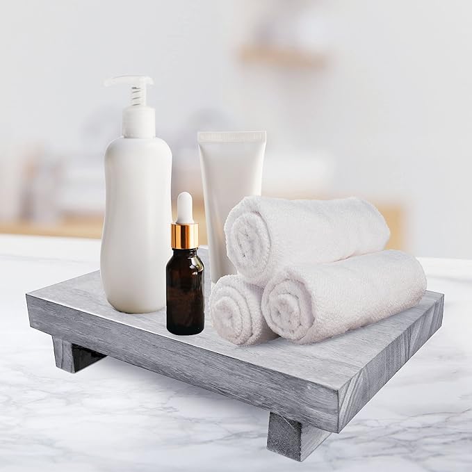 Rustic Wood Riser - Rectangular Soap Tray, Candle Holder, Plant Stand - White, 9 x 6 X 1.5 Inch