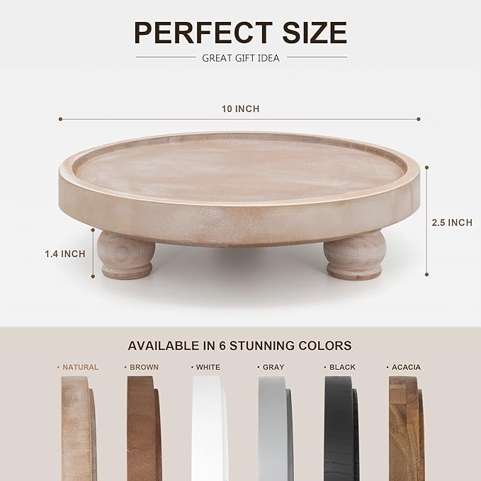 EOSAHR Farmhouse Wood Riser for Display : Decorative Pedestal Stand for Kitchen Counter and Home Decor - Elegant Round Waterproof Display Tray for Bathroom Soap, Sink, Vase (Natural Wood)