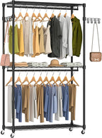 Heavy Duty Rolling Garment Rack, 3 Tiers Wire Shelves Adjustable Freestanding Portable Rolling Clothing Rack with Lockable Wheels, 44.9''L x 15.8''W x 78.8''H, Max Load 600LBS