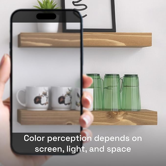 BAOBAB WORKSHOP Natural Wood Floating Shelves for Wall 16 inch - Floating Wall Shelves for Kitchen Bedroom - Wooden Bathroom Shelves - Floating Shelf - Oak Finish, 16W x 6.7D, Set of 2