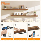 HOOBRO Floating Shelves for Wall, Wall Mounted Shelf Set of 2, 55" Hanging Shelf with Invisible Brackets, for Wall Storage in Bathroom Bedroom Kitchen Living Room Office, Rustic Brown BF140BJP201