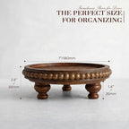 EOSAHR Pine Round Wood Riser for Room Decor - Beaded Pedestal Tray for Perfume Tray, and Bathroom Tray-Ideal Farmhouse Boho Kitchen Counter Decor for Apartment Essentials(Vintage Brown)