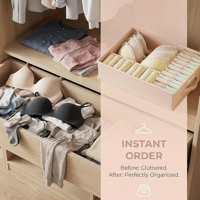 1 Pack Drawer Organizer Dividers with Lid, 17 Cell Underwear Organizer for Closet Organizers and Storage Boxes, Foldable Wardrobe Clothes Storage Bins for Underwear, Socks, Bras, Ties, Lingerie