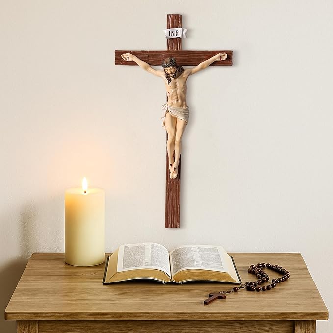 TALPGOD Crucifix Wall Cross 15 Inch,Jesus Cross Home Décor,Jesus Statue Catholic Hanging Cross for Wall Art,Religious Wall Crucifix Decor,Crucifijos Catolicos Cross Wall Decor