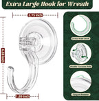 Amuille Wreath Hangers for Front Door, 2 Pack Large Suction Cup Wreath Hooks, Clear Wreath Hanger for Glass Window, Shower, Kitchen, Christmas Wreaths, Holds up to 18 lbs